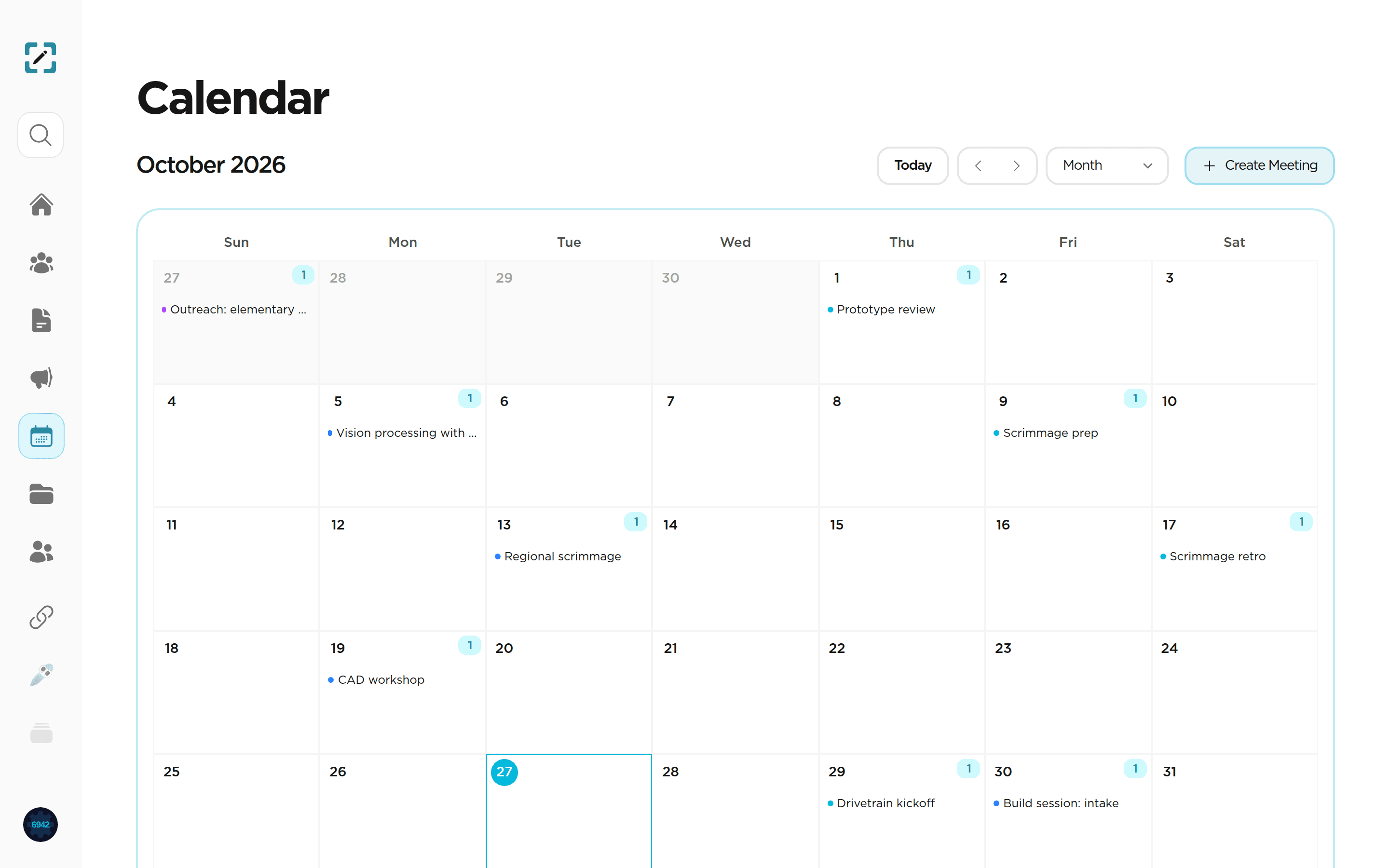 The Lincoln Robotics club calendar for October 2026
