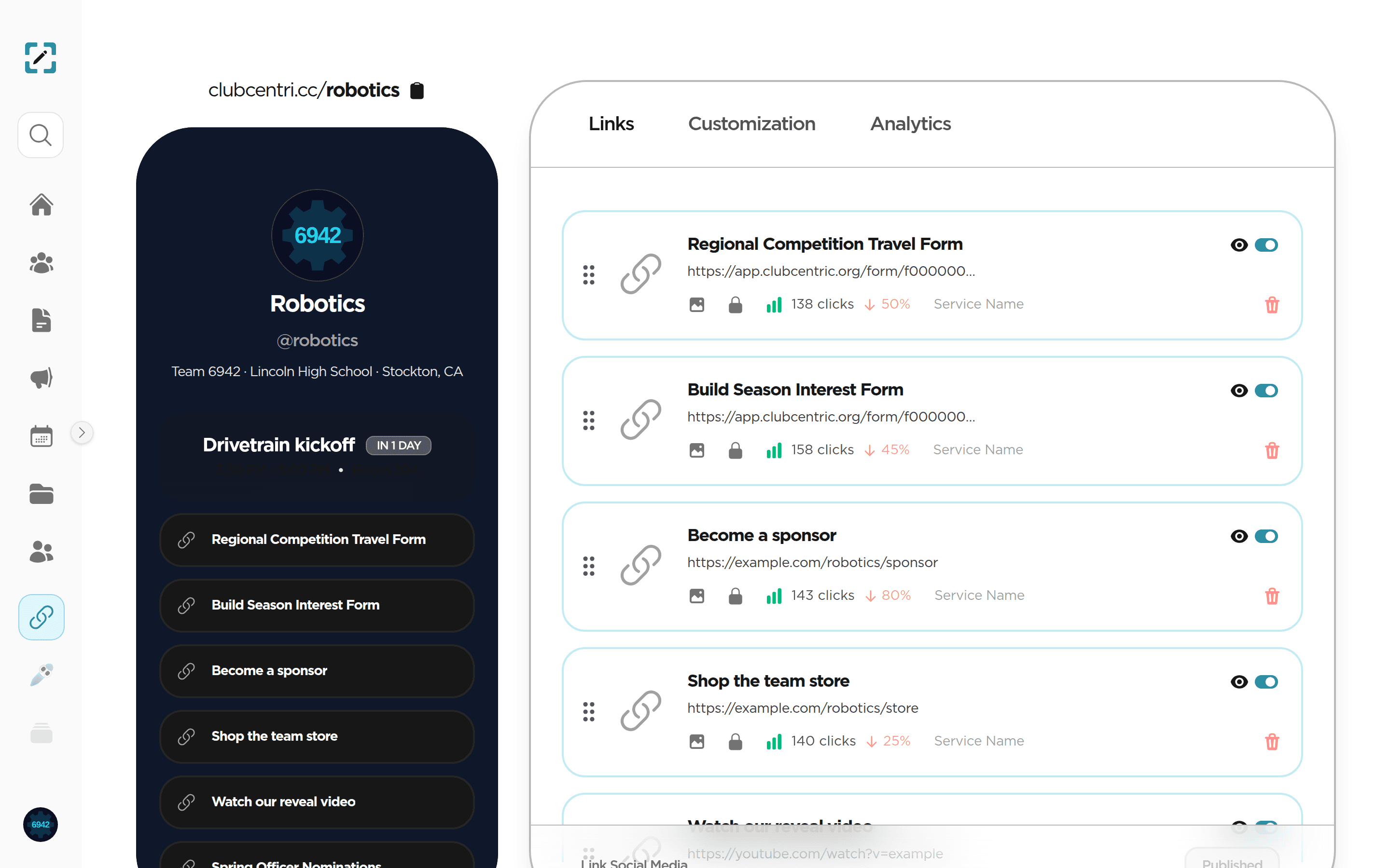 The Nexus editor with link list and a live phone preview of the Lincoln Robotics page